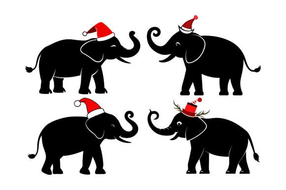 Elephant with Christmas Hat Vector Graphics for Print Materials Mockups