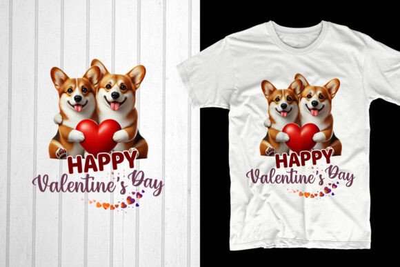 Happy Valentine’s Day Corgi Dog Couple Graphics for T-Shirt Designs