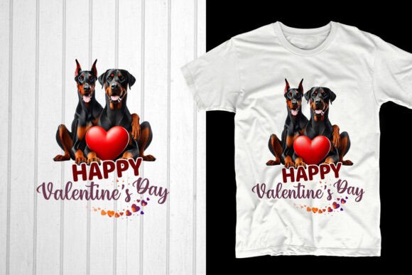 Happy Valentine’s Day. Dobermann Couple Graphics for T-Shirt Designs