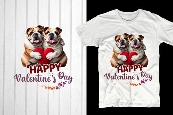 Happy Valentine’s Day. English Bulldog Graphics for T-Shirt Designs