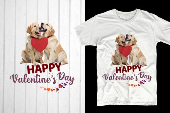 Happy Valentine’s Day. Golden Retriever Graphics for T-Shirt Designs