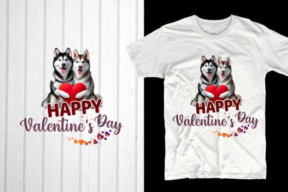 Happy Valentine’s Day Husky Dog Couple Graphics for T-Shirt Designs