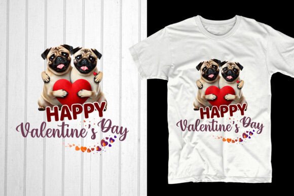 Happy Valentine’s Day Pug Dog Couple Graphics for T-Shirt Designs
