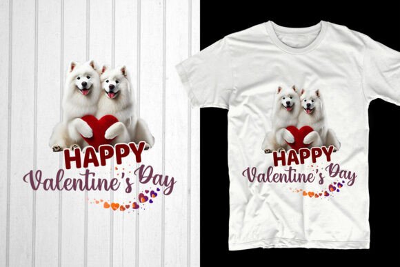 Happy Valentine’s Day. Samoyed Couple Graphics for T-Shirt Designs