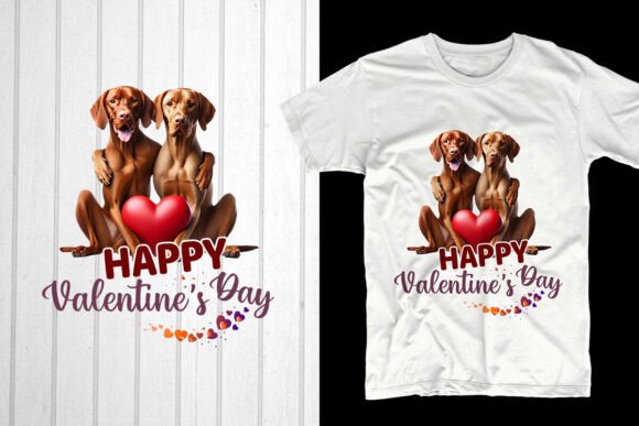 Happy Valentine’s Day Vizsla Dog Couple Graphics for T-Shirt Designs