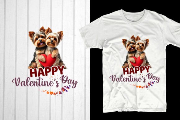 Happy Valentine’s Day Yorkie Dog Couple Graphics for T-Shirt Designs