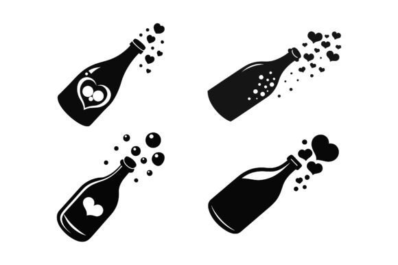 Heart Bubble Bottle Silhouette Bundle Graphics for Print Materials Mockups