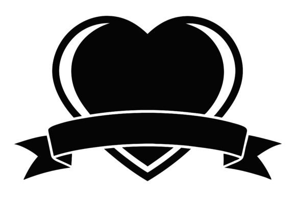 Heart Icon with Ribbon Black Silhouette for Graphics and Flyers