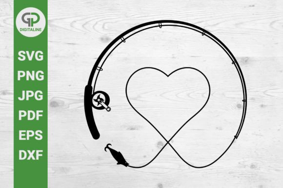 Love Fishing SVG Fishing Rod, Heart SVG