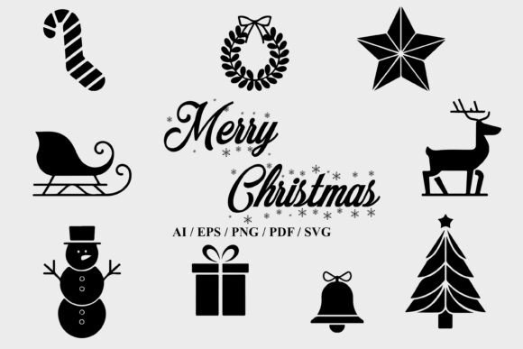 Merry Christmas Minimalist Black White Graphics
