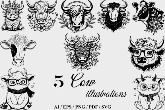 Minimalist Black White Cow Graphics