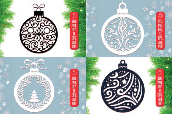 Paper-Cut Christmas Ornament SVG Bundle for Laser Cutting